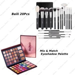 Beili 20 Pcs Professional Brush Set And Beauty Glazed Mix & Match Eyeshadow Palette Combo