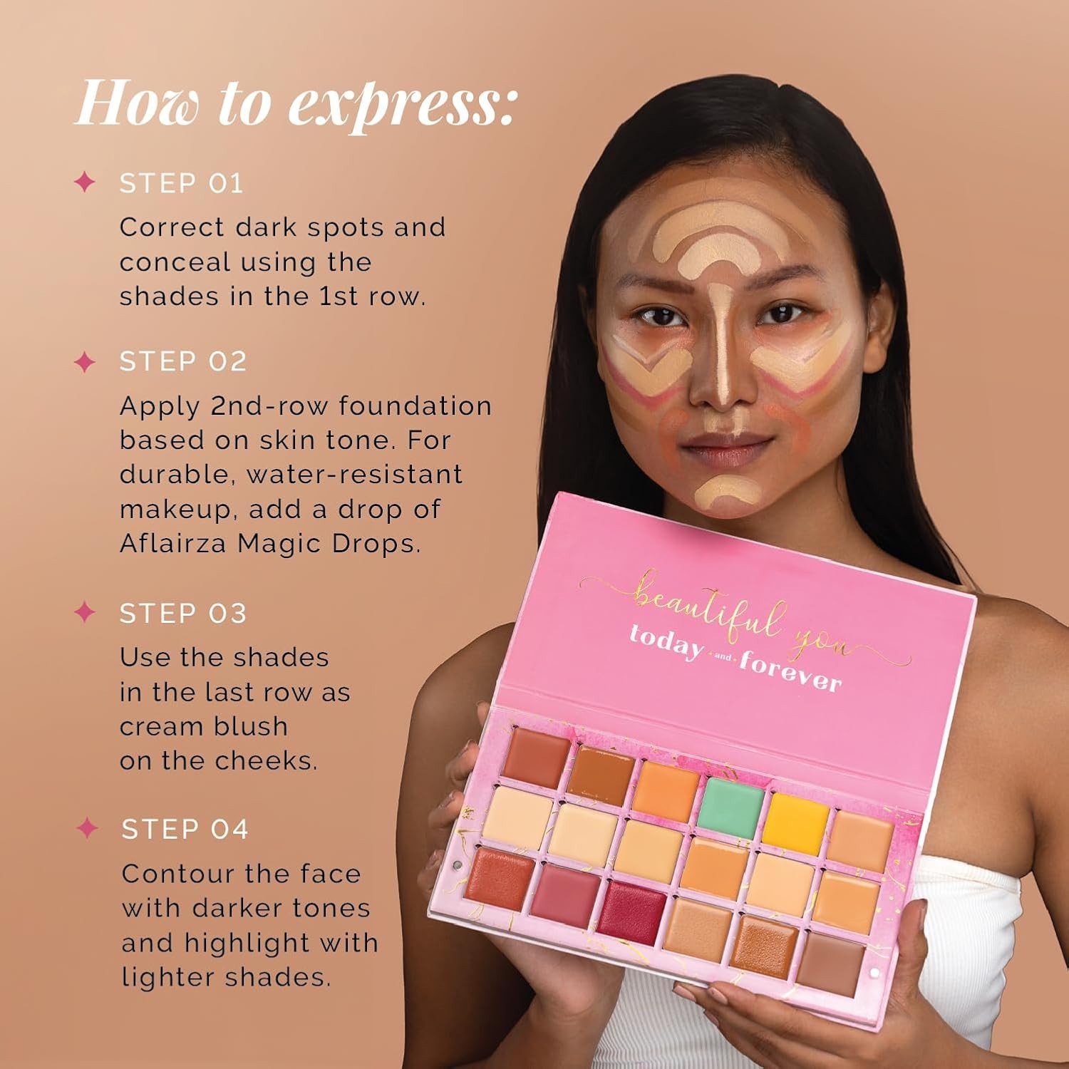 Aflairza One For All Palette - Foundation, Concealer, Blush and Contour - Pink