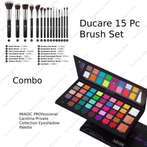 Ducare 15 Pc Pro Makeup Brush Set And IMAGIC PROfessional Carolina Private Collection Eyeshadow Palette Combo