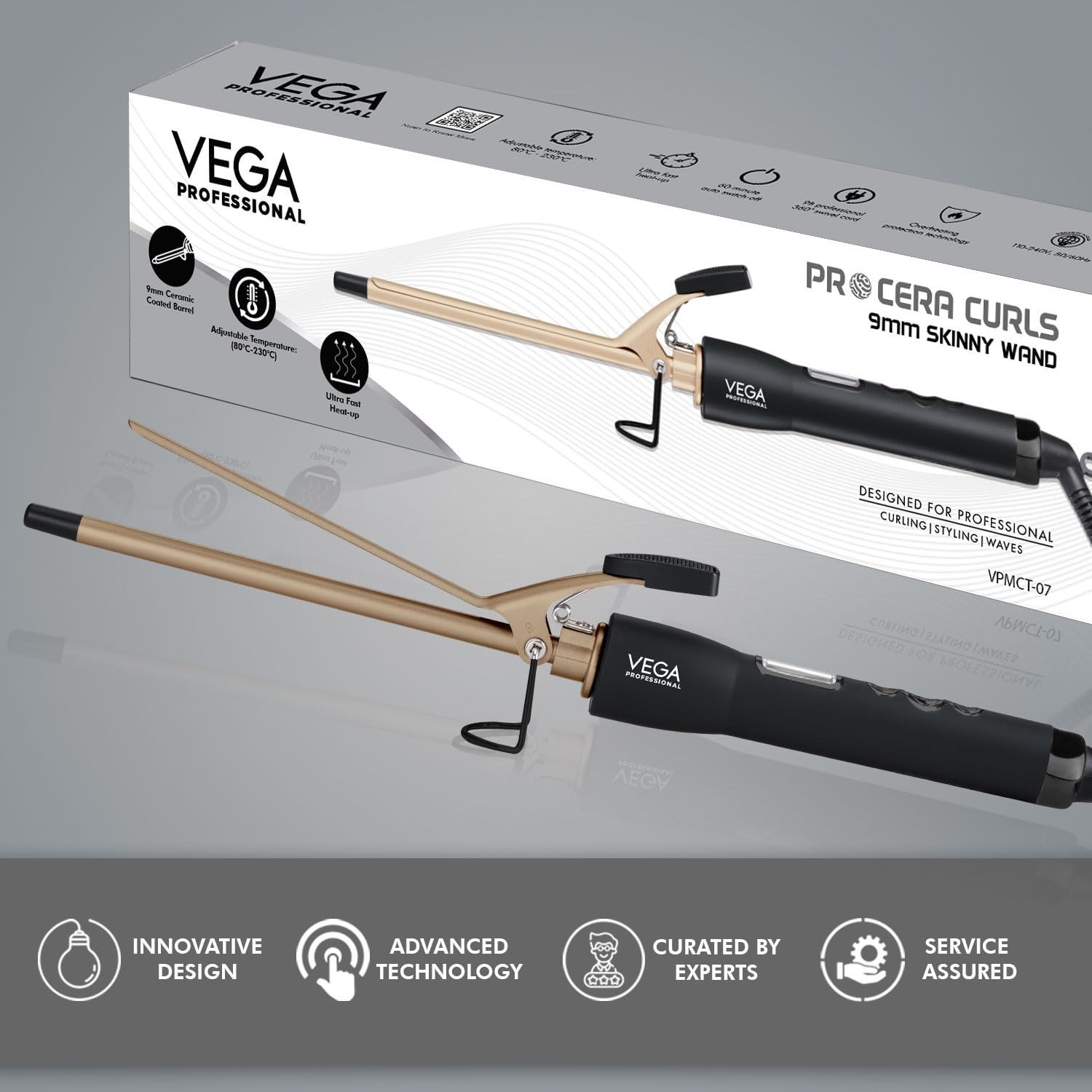 VEGA Professional Pro Cera Curls 9mm Skinny Wand Hair Curler - VPMCT07