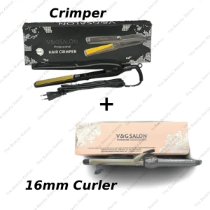 V & G Saloon Professional Hair Crimper Gold Plated And Curler 16MM Combo