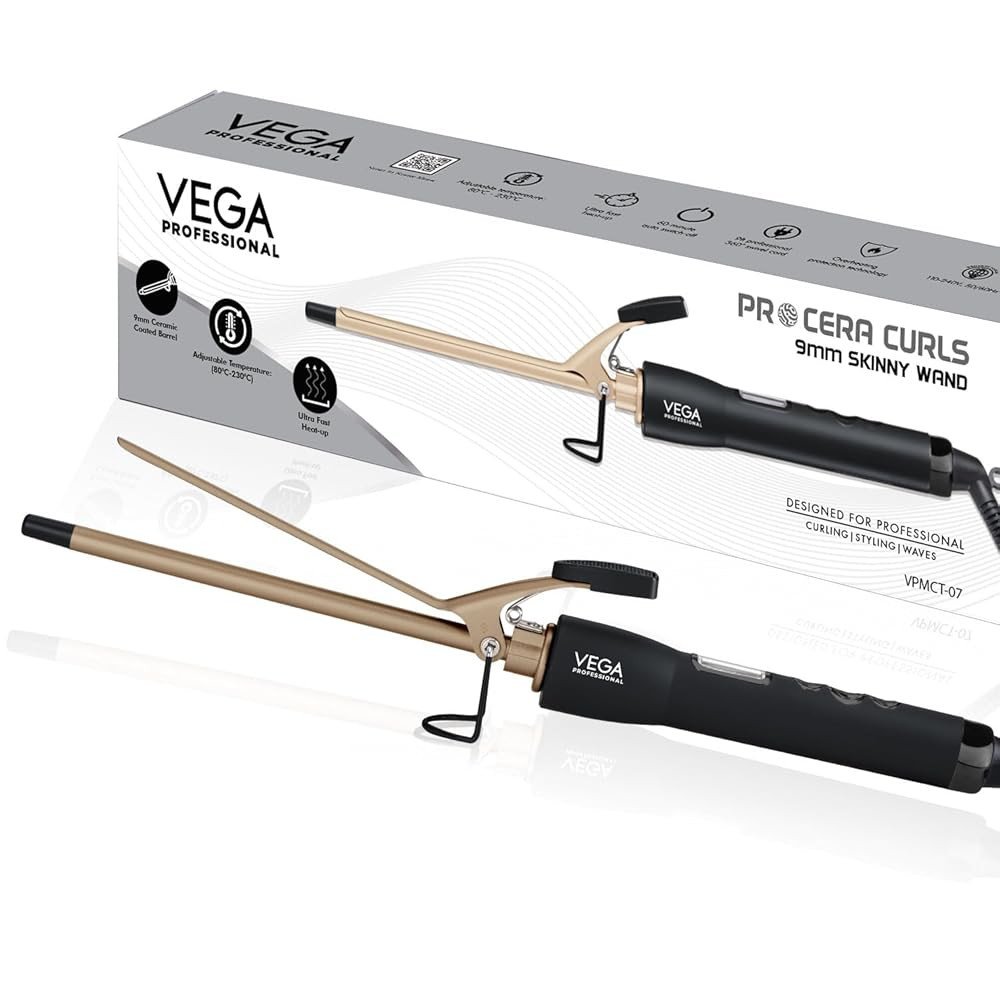 VEGA Professional Pro Cera Curls 9mm Skinny Wand Hair Curler - VPMCT07