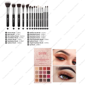 Ducare 15 Pc Pro Makeup Brush Set And IMAGIC PROfessional Sixteen Color Eyeshadow Palette Combo