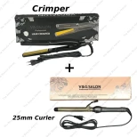 V & G Saloon Professional Hair Crimper Gold Plated And Curler 25MM Combo