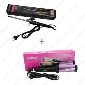 Kemei Triple Tong Pink And Meggi Hair Curler Combo